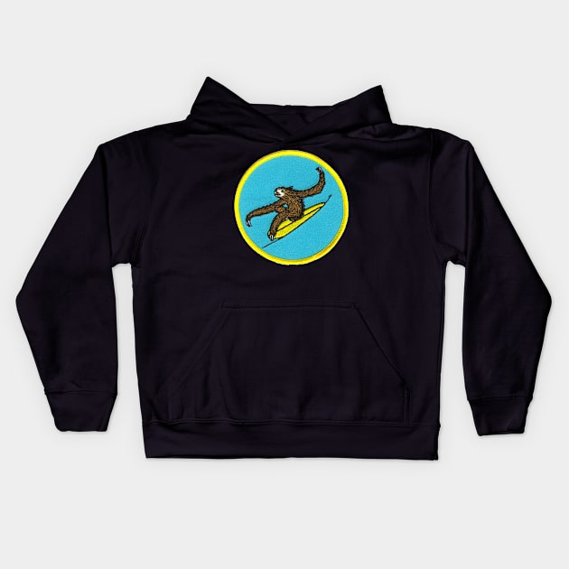 Surfing Sloth Patch Kids Hoodie by HaleiwaNorthShoreSign